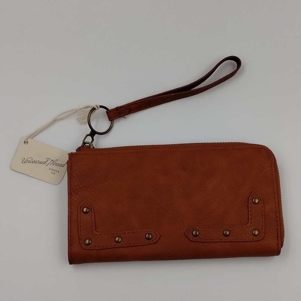 Universal Thread Zip around wallet with strap Chestnut Brown